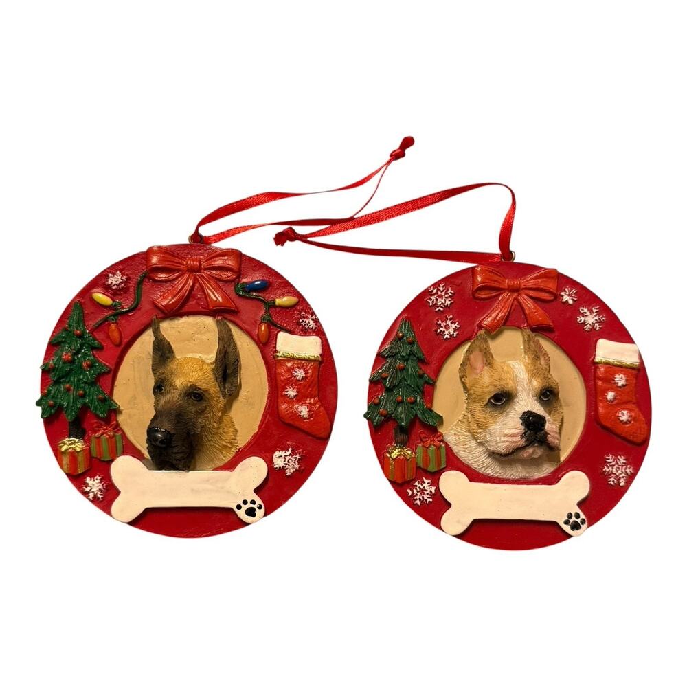 Great Dane & Pitbull Lot - Ornament - Christmas Ornament - Wreath Shape - Unused